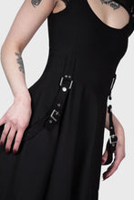 Load image into Gallery viewer, Black dress with belt and buckles on a white background