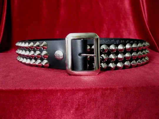 2512 3 Row Conical Silver Studded Black Belt Three Row Silver Conical Studded Black PU Belt | eBay main image 4