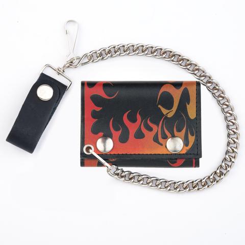 Black leather wallet w/ red flames and detachable chain – Rock