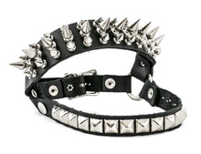 Load image into Gallery viewer, Three row clustered silver spike bootstrap w/ pyramid strap (READ DESCRIPTION)