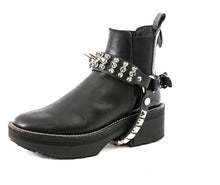 Load image into Gallery viewer, Three row clustered silver spike bootstrap w/ pyramid strap (READ DESCRIPTION)