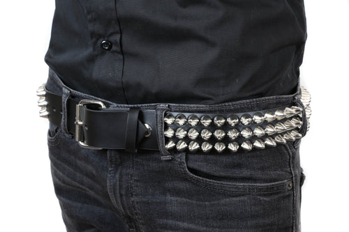 Black leather belt w/ 3 rows of silver british cone studs  display picture 1