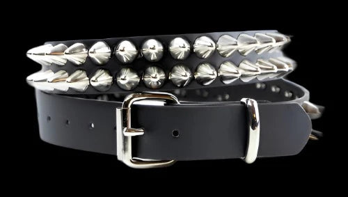 Black leather belt w/ 2 rows of silver british uk77 cone studs