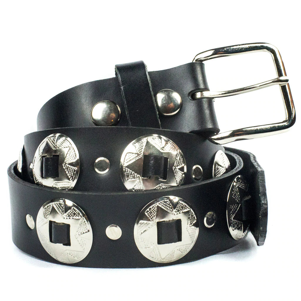 Black Men\'s Leather Belt with Silver Concho Vtg Tony Lama Black Leather and Silver Concho Belt Size 36  main image 3