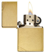 Load image into Gallery viewer, front of zippo opened with flame lit