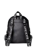 Load image into Gallery viewer, backside of backpack with Two black adjustable straps on. Straps are printed with white text that reads"BLACKCRAFT."