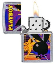 Load image into Gallery viewer, front of zippo opened with flame lit