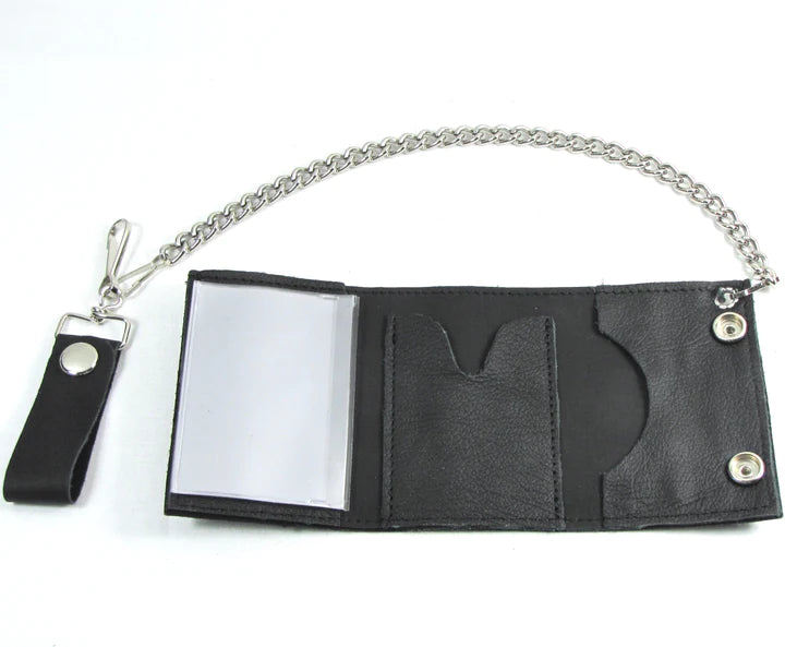 Black leather wallet w/ peace sign and detachable chain – Rock
