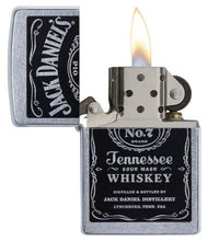 Load image into Gallery viewer, front of zippo opened with flame lit
