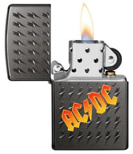 Load image into Gallery viewer, front of zippo opened with flame lit
