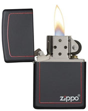 Load image into Gallery viewer, front of zippo opened with flame lit
