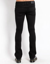 Load image into Gallery viewer, back view of Black cotton bootcut jeans. 
