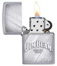 Load image into Gallery viewer, front of zippo opened with flame lit
